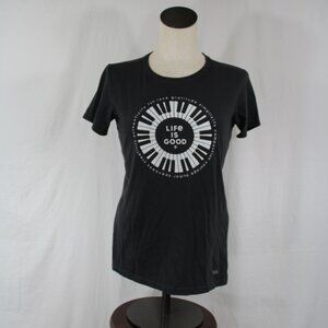 Life Is Good Women's Crusher Piano Logo Graphic T-shirt Small Black Short Sleeve